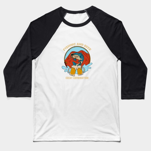 Fishing And Beer Baseball T-Shirt by Oiyo